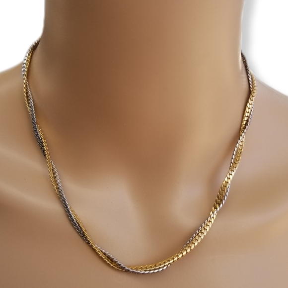 AVON 1978 "INTERWEAVE NECKLACE" GOLD & SILVERTONE CURB CHAINS NECKLACE - Picture 1 of 7